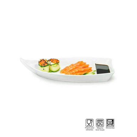 Barco Sushi-Sashimi com Porta Shoyu Melamina Profissional 26cm