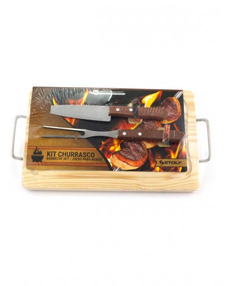 Kit Churrasco Tábua Pinus com Garfo e Faca