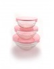 Conjunto de Potes Vidro 3 peças com Tampa plástica rosa