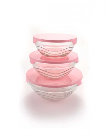 Conjunto de Potes Vidro 3 peças com Tampa plástica rosa