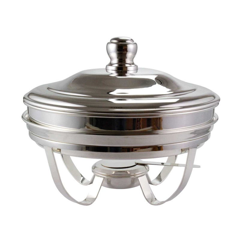 Rechaud Redondo Banho Maria com Cuba Porcelana rasa Prata Apolo 4L