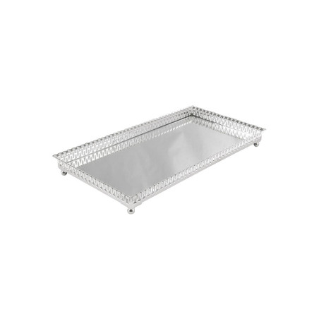 Bandeja Retangular c/ grade, espelho, pés bolinha 40x20cm