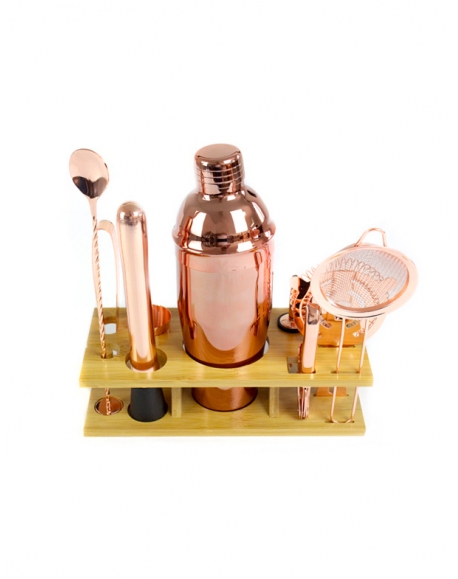 Kit Bartender Rose Gold com Base Bambu