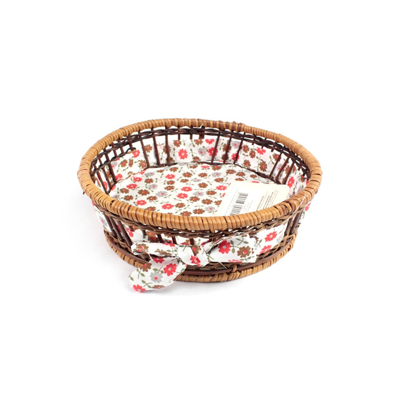 Cesta Redonda com Tecido 23x7cm Vermelha