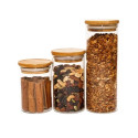 Jogo de potes vidro tampa de bambu 3pcs