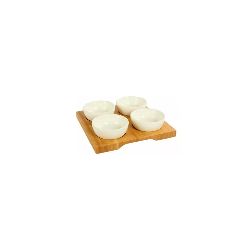 Petisqueira de Bambu e Ceramica 04 pcs