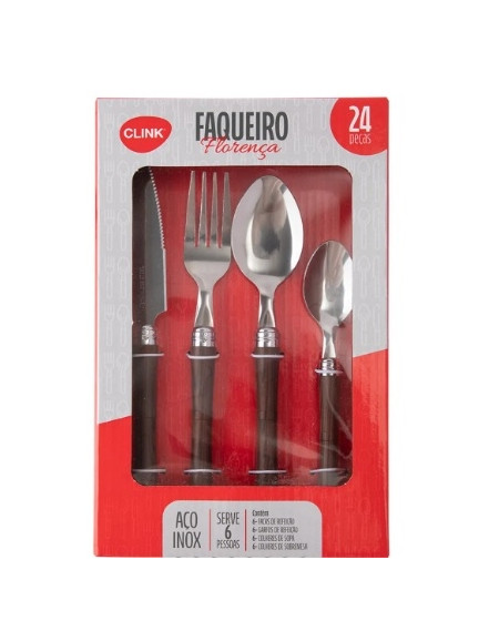 Faqueiro Aço Inox Cabo Plastico 24 PCS