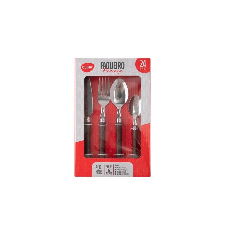 Faqueiro Aço Inox Cabo Plastico 24 PCS