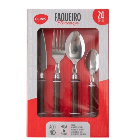 Faqueiro Aço Inox Cabo Plastico 24 PCS