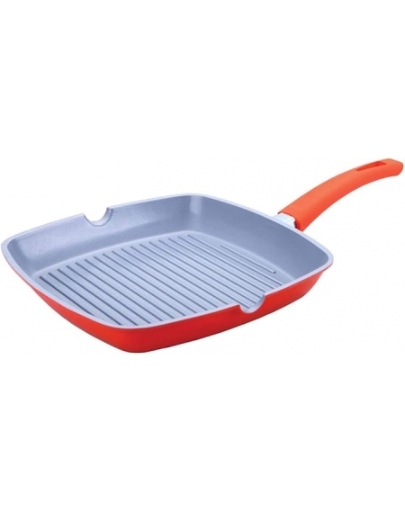 Frigideira Com Grill Ecolumi Vermelha 28 CM