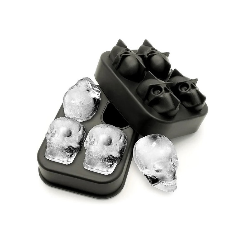 Forma de Gelo em Silicone Esférica 04 Cavidades Caveira