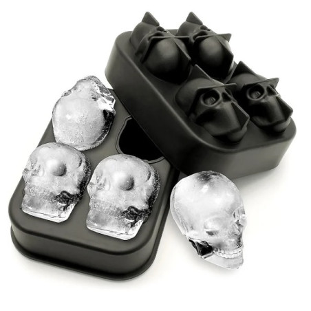 Forma de Gelo em Silicone Esférica 04 Cavidades Caveira
