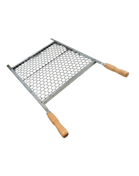 Grelha Tela Moeda Inox Cabo Madeira 50X40 CM