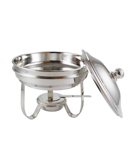 Rechaud banho maria redondo com tampa e cuba de prata 3 litros