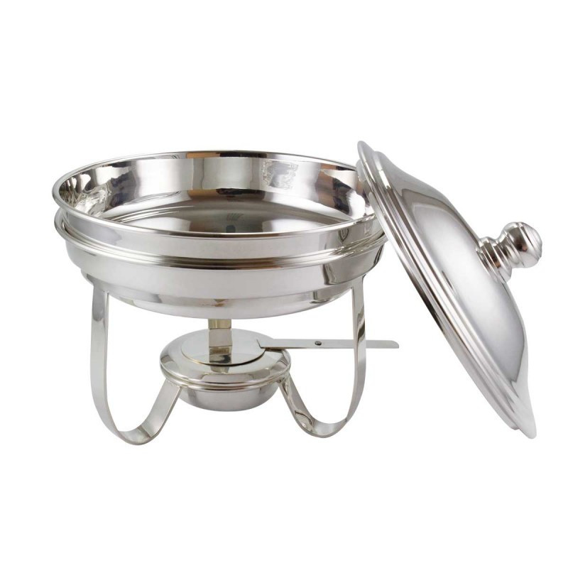 Rechaud banho maria redondo com tampa e cuba de prata 3 litros