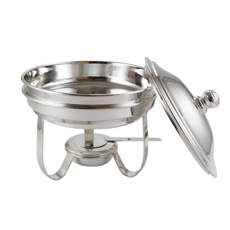 Rechaud banho maria redondo com tampa e cuba de prata 3 litros