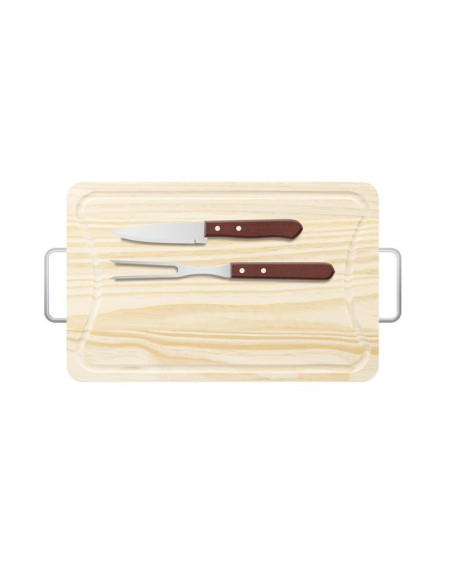 Kit Churrasco Tábua Pinus com Garfo e Faca - Loja Apolo