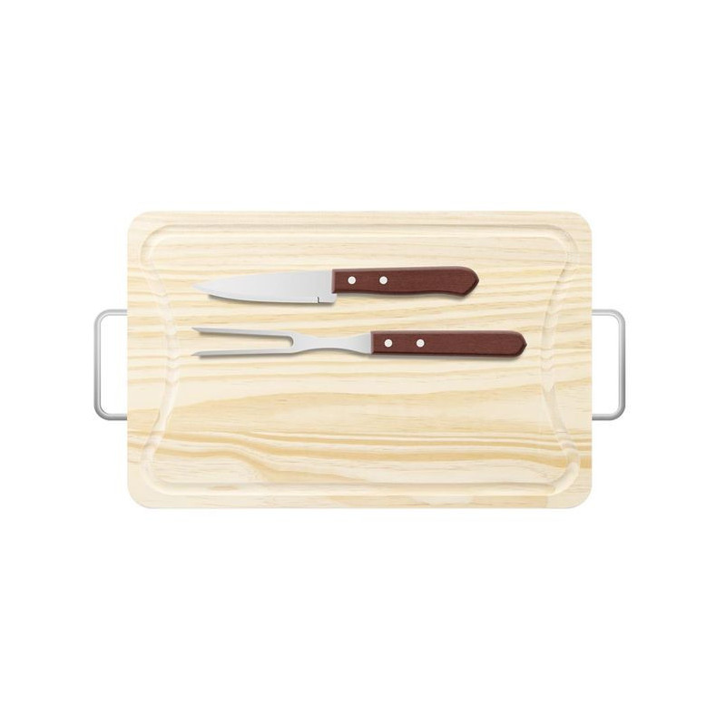 Kit Churrasco Tábua Pinus com Garfo e Faca - Loja Apolo