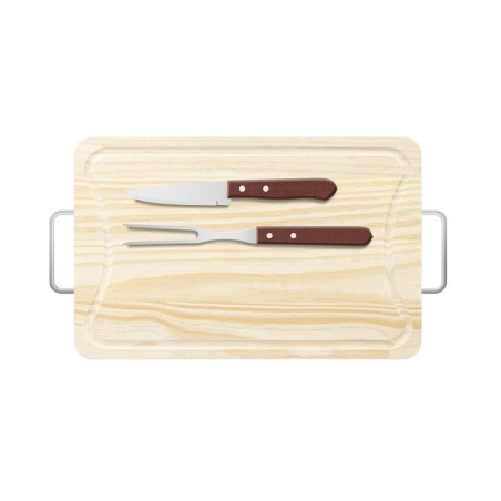 Kit Churrasco Tábua Pinus com Garfo e Faca - Loja Apolo