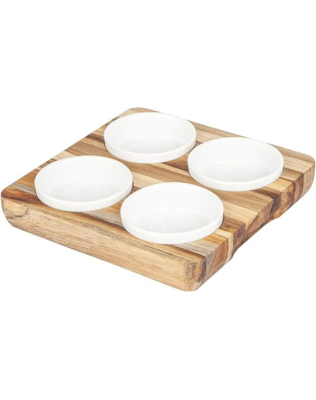 Petisqueira teca quadrada com 4 pote 22 X 22 X 4.5 cm - Loja Apolo