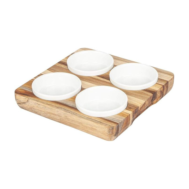 Petisqueira teca quadrada com 4 pote 22 X 22 X 4.5 cm - Loja Apolo