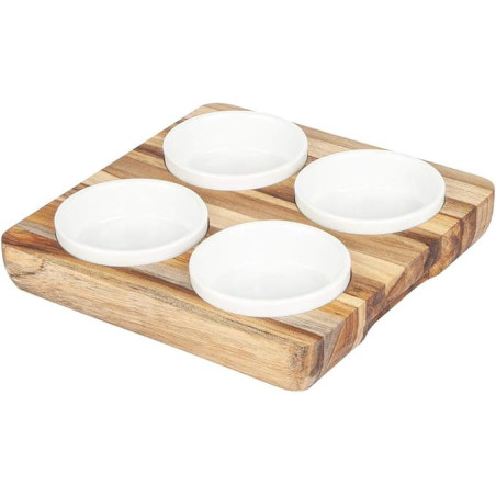 Petisqueira teca quadrada com 4 Pote 22X22X4.5 cm - Loja Apolo