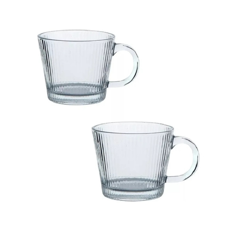 Kit caneca vidro canelado 2 pecas 400 ml - Loja Apolo