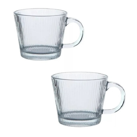 Kit caneca vidro canelado 2 pecas 400 ml - Loja Apolo