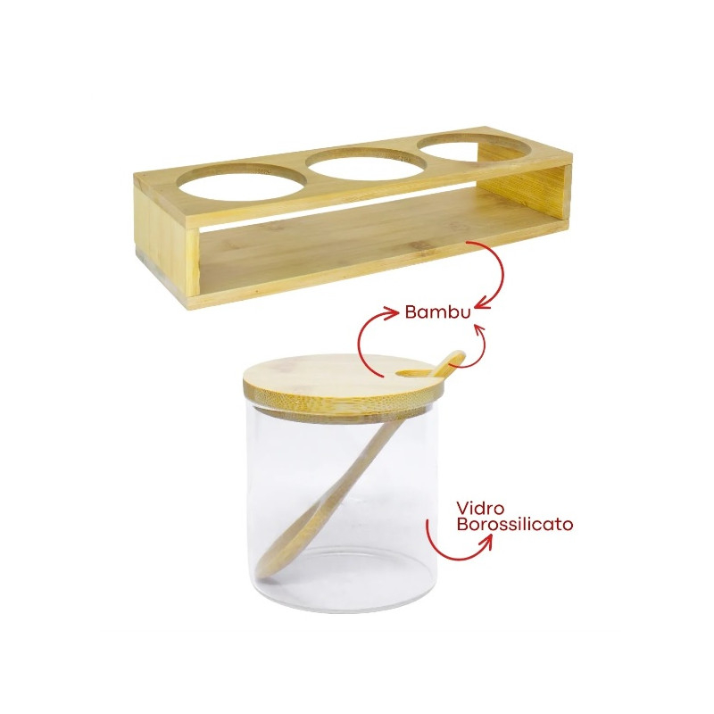 Kit porta tempero vidro e bambu 03 pcs 300ml - Loja Apolo Kit porta tempero vidro e bambu 03 pcs 300ml - Loja Apolo