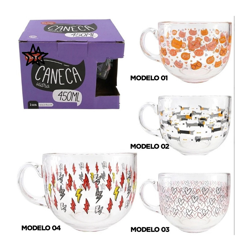 Caneca de vidro 450 ml - Loja Apolo