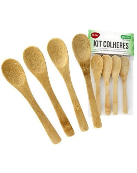 Kit mini colher bambo 04 pecas  - Loja Apolo