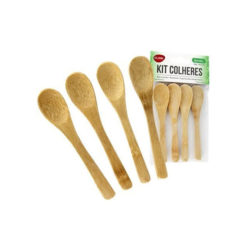 Kit mini colher bambo 04 pecas  - Loja Apolo