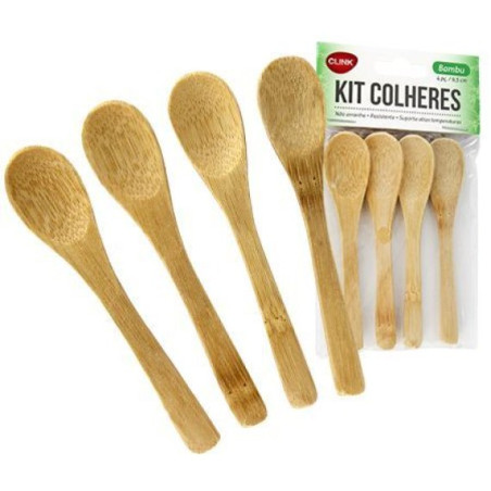 Kit mini colher bambo 04 pecas  - Loja Apolo